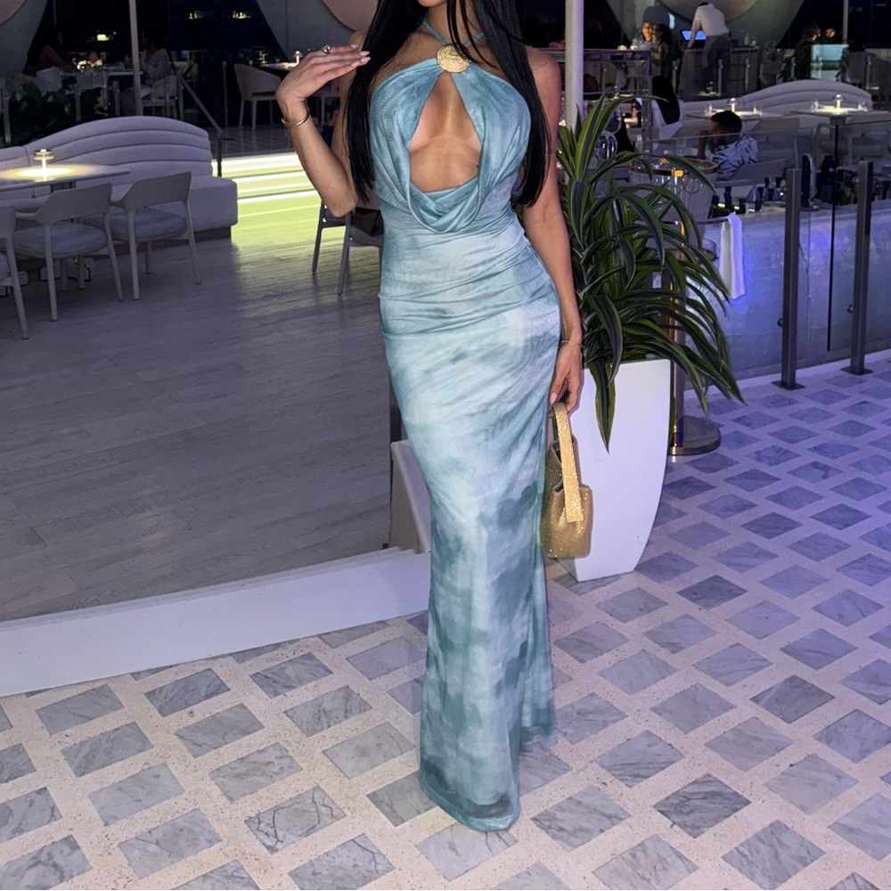 SHEIN Sage Green Tie-Dye Maxi Dress